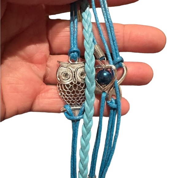 Multilayer Turquoise and Silver Owl and Charms Bracelet - Picture 4 of 5